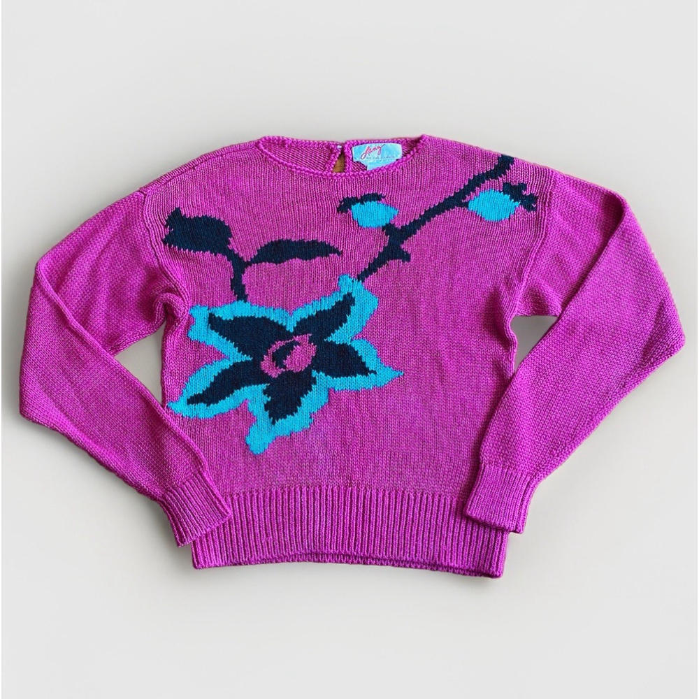 Rare Vintage 1980s Lanz of California Hand-Loomed Floral Sweater -‎ Pristine